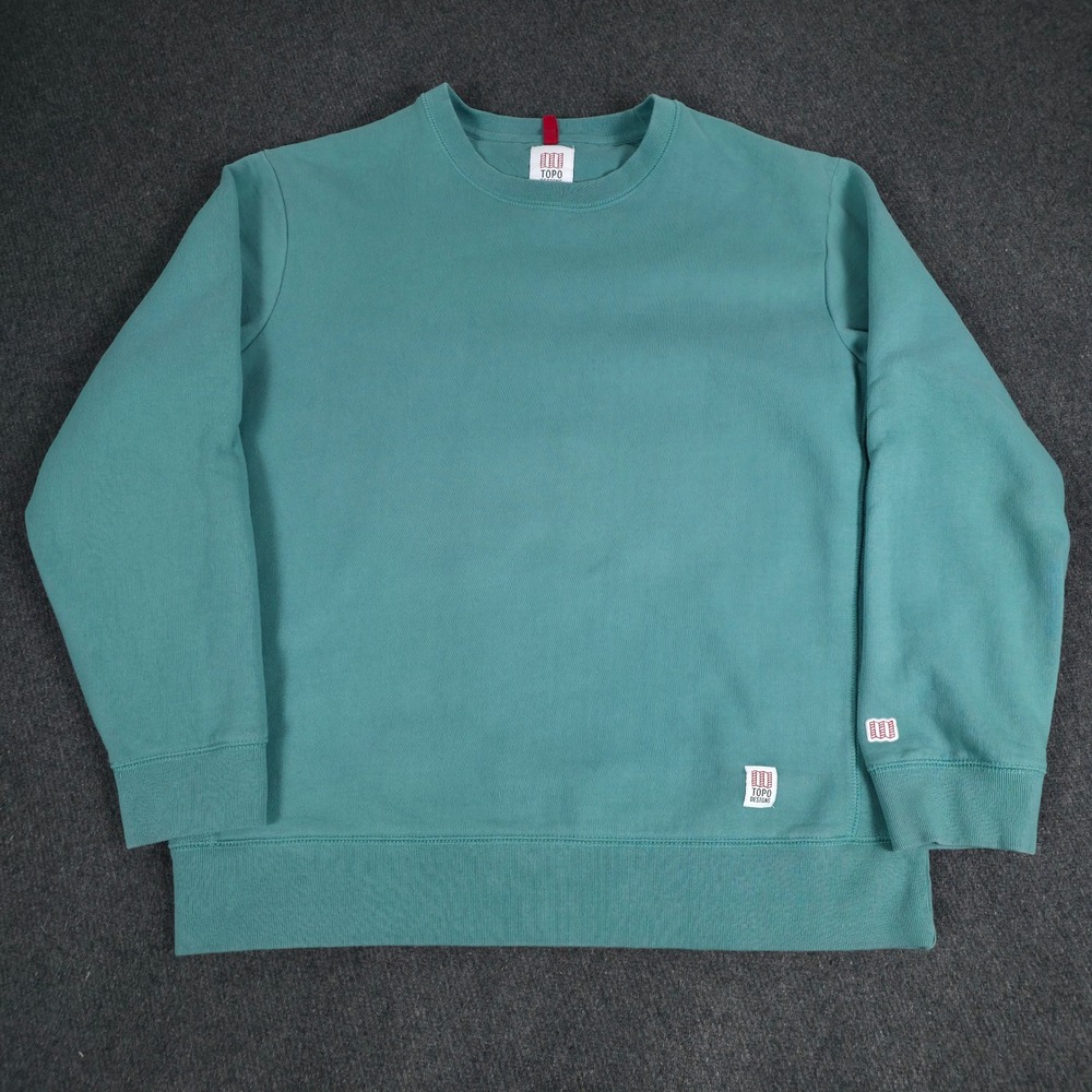 Topo Designs Crewneck Pullover Mens XL Teal Green Fleece Logo Gorpcore Soft